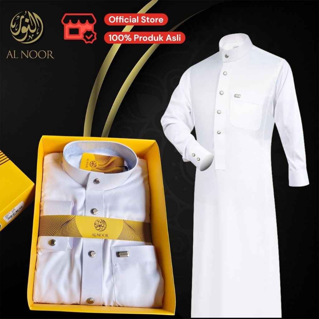 Jubah Premium Al Noor Polyester Polos TC.988+ Box Gold | putih