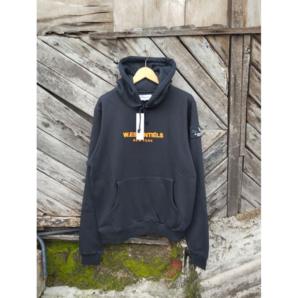 HOODIE W.ESSENTIELS BLACK ORANGE ( SIZE XL )