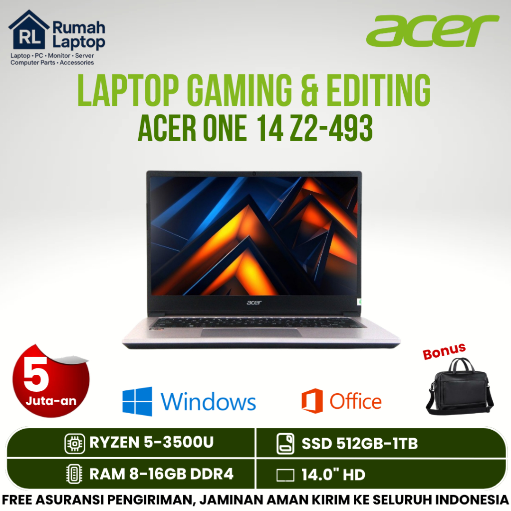 PROMO Laptop Acer One 14 Z2-493 Ryzen 5 Ram 16Gb Ssd 512Gb / 1tb nvme 14"