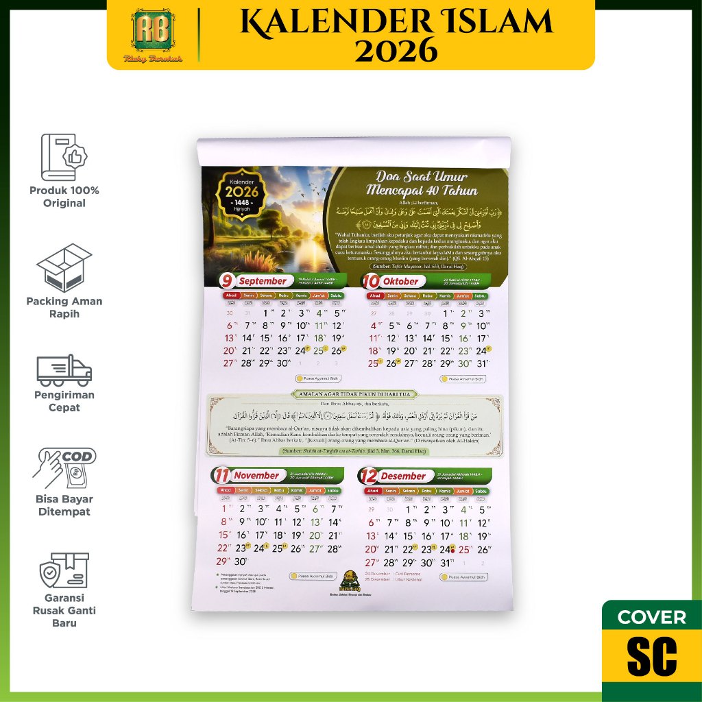 Kalender dinding 2026 Muslim Darul Haq Tanggalan Harian Aesthetic Tahun Baru Hijriah Hijriyah 1447