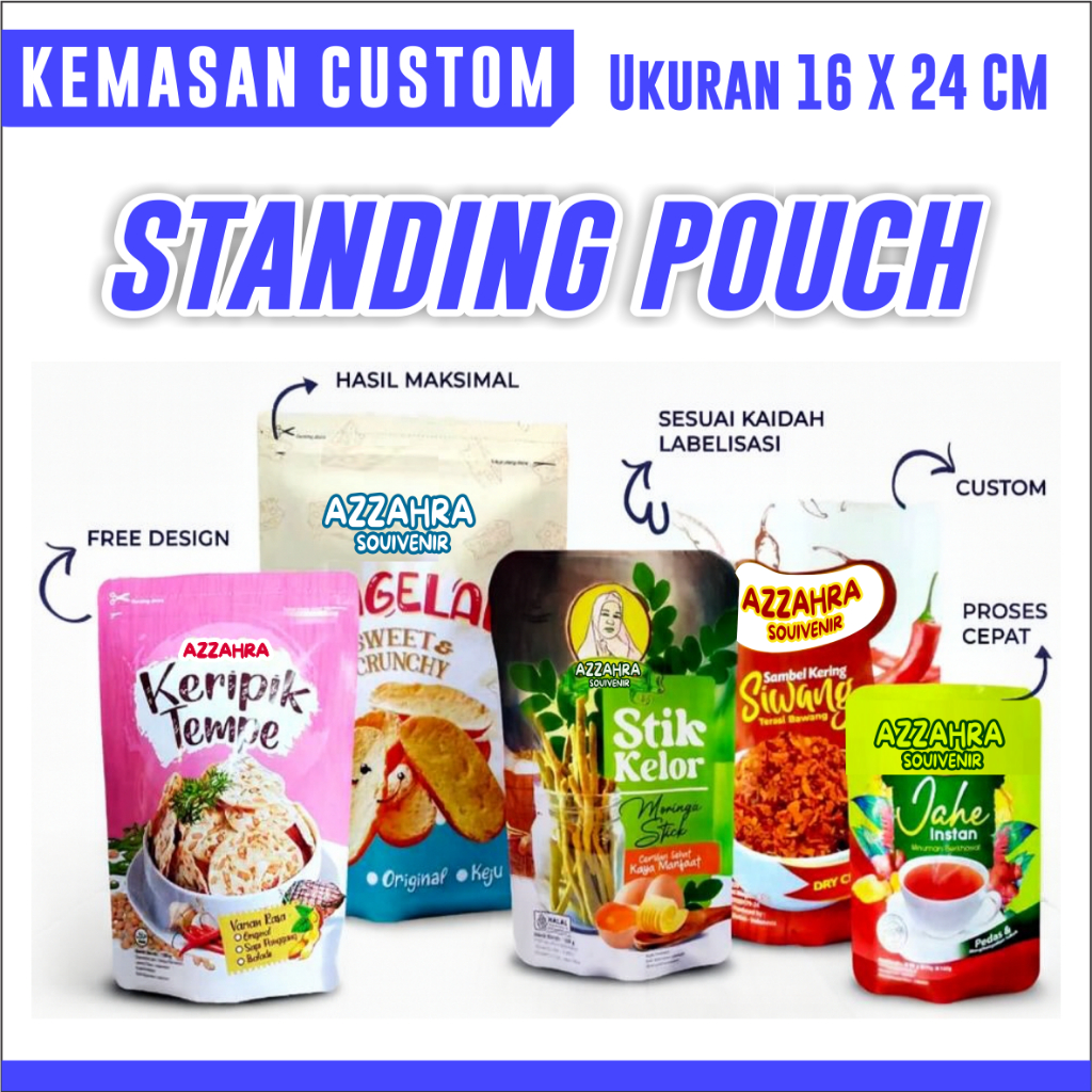 Kemasan Standing Pouch 16 x 24 cm Cetak Full Print Non Klip - Packaging Custom