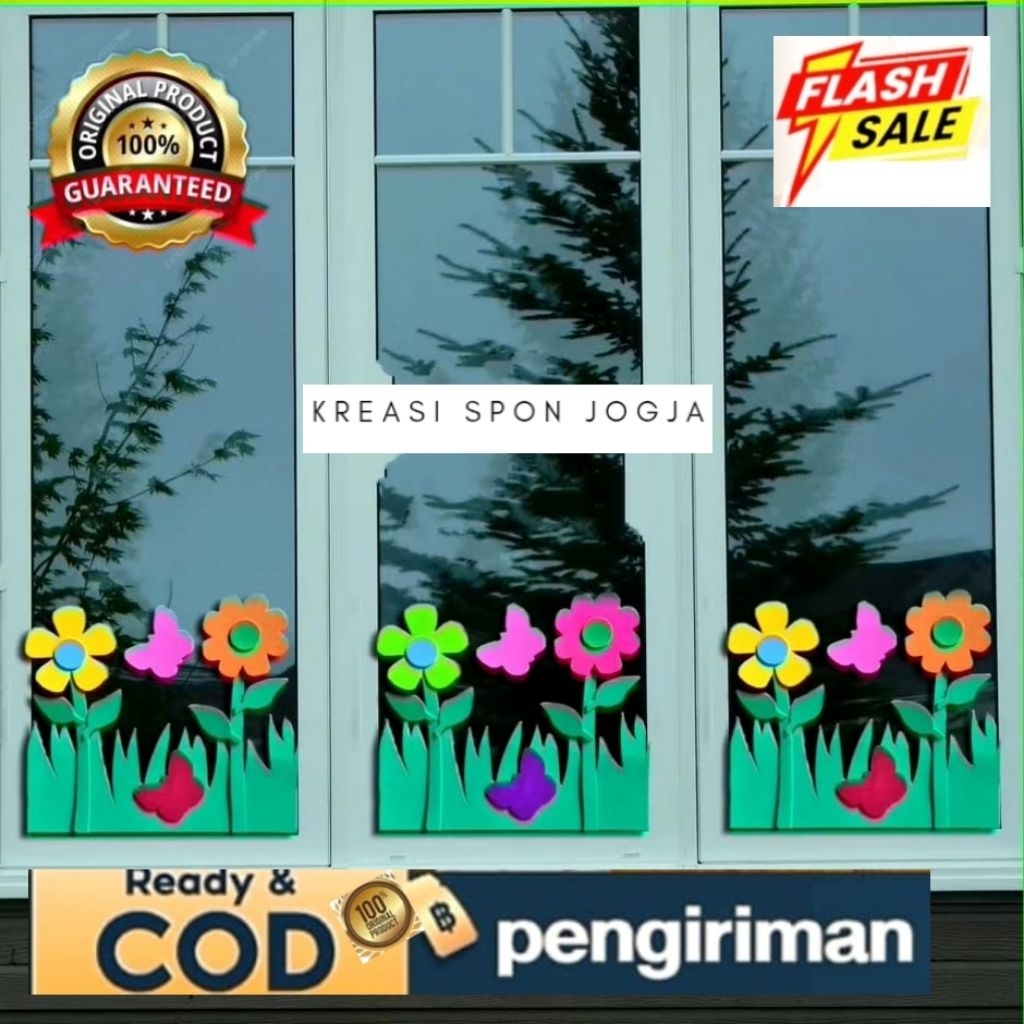 1 Set ( 28x25 ) Hiasan Dinding Spon Rumput Bunga Kupu / kelas jendela PAUD TK SD Kamar Pojok Baca pr