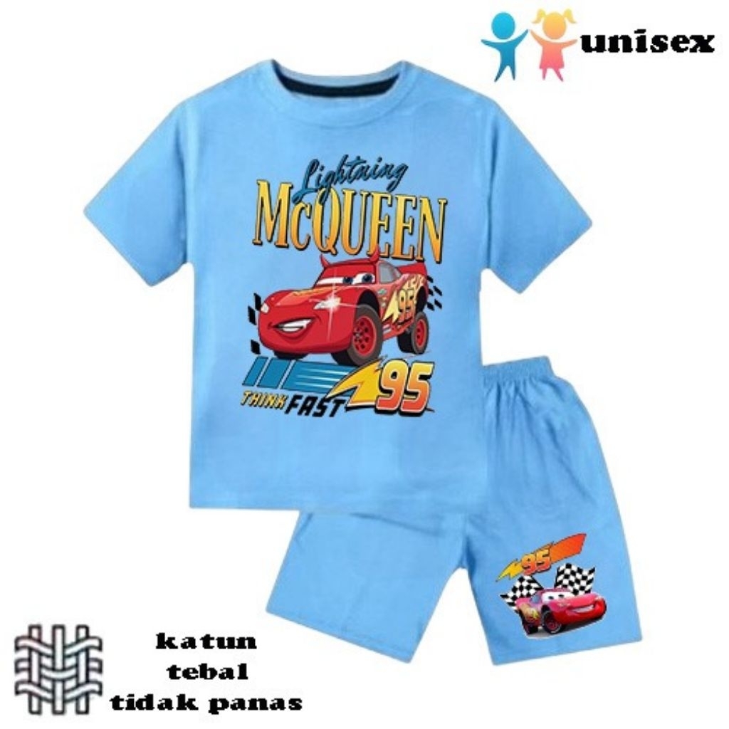 setelan baju anak laki-laki perempuan baju kaos anak laki-laki perempuan motif mobil car umur 6 bln-