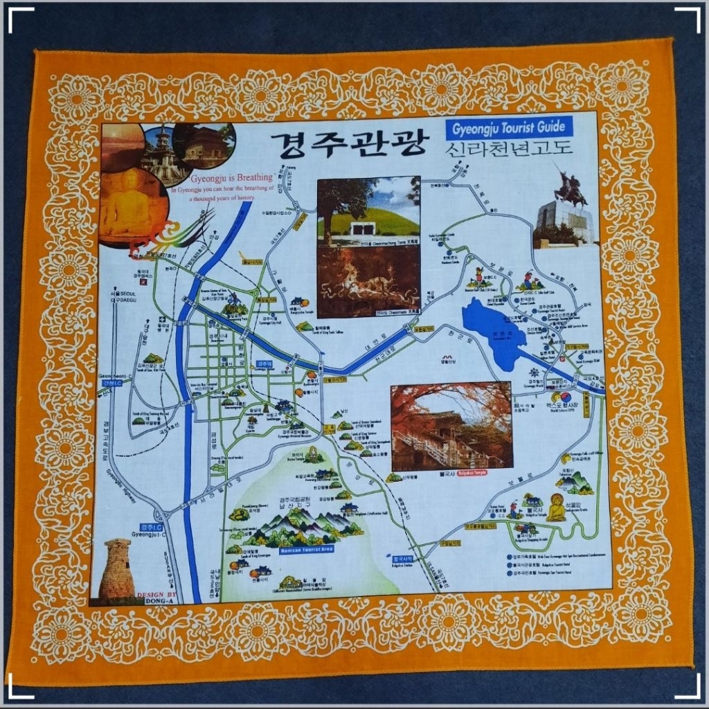 Gyeongju Korea Map Bandana / Scarf / Handkerchief /  Slayer / Saputangan / Neckwear / Vintage/ Souve