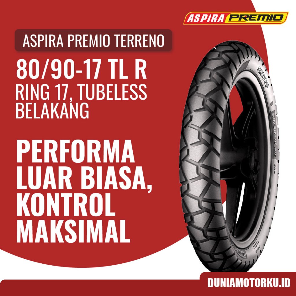 Ban Aspira 80/90-17 TL Premio Terreno Tubeless Ban Motor Belakang