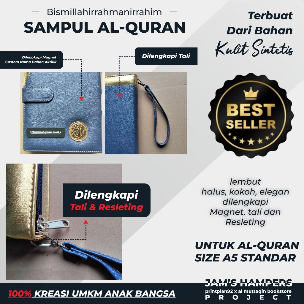 sampul alquran untuk quran A5 -  cover alquran custom nama sampul elegan gold series