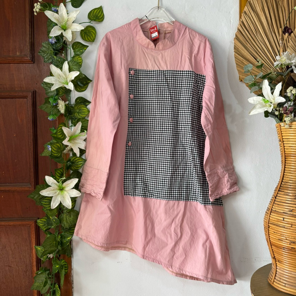Tunik Pink Katun Mix Kotak