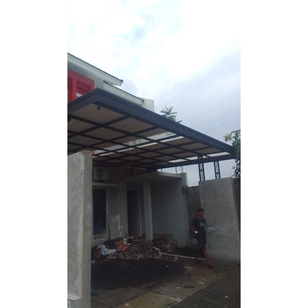 kanopi minimalis atap alderon RS rangka hollow galvanis