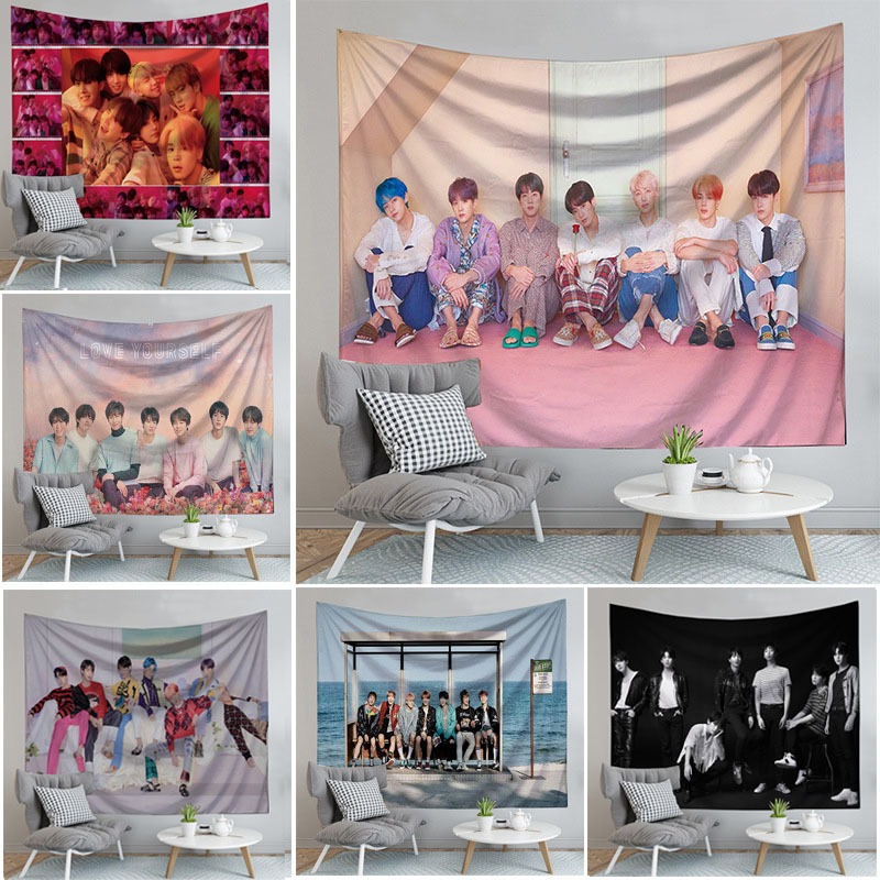 Kain hiasan dinding BTS RM, permadani bermotif Kim Taehyung untuk dekorasi latar belakang kamar tidu