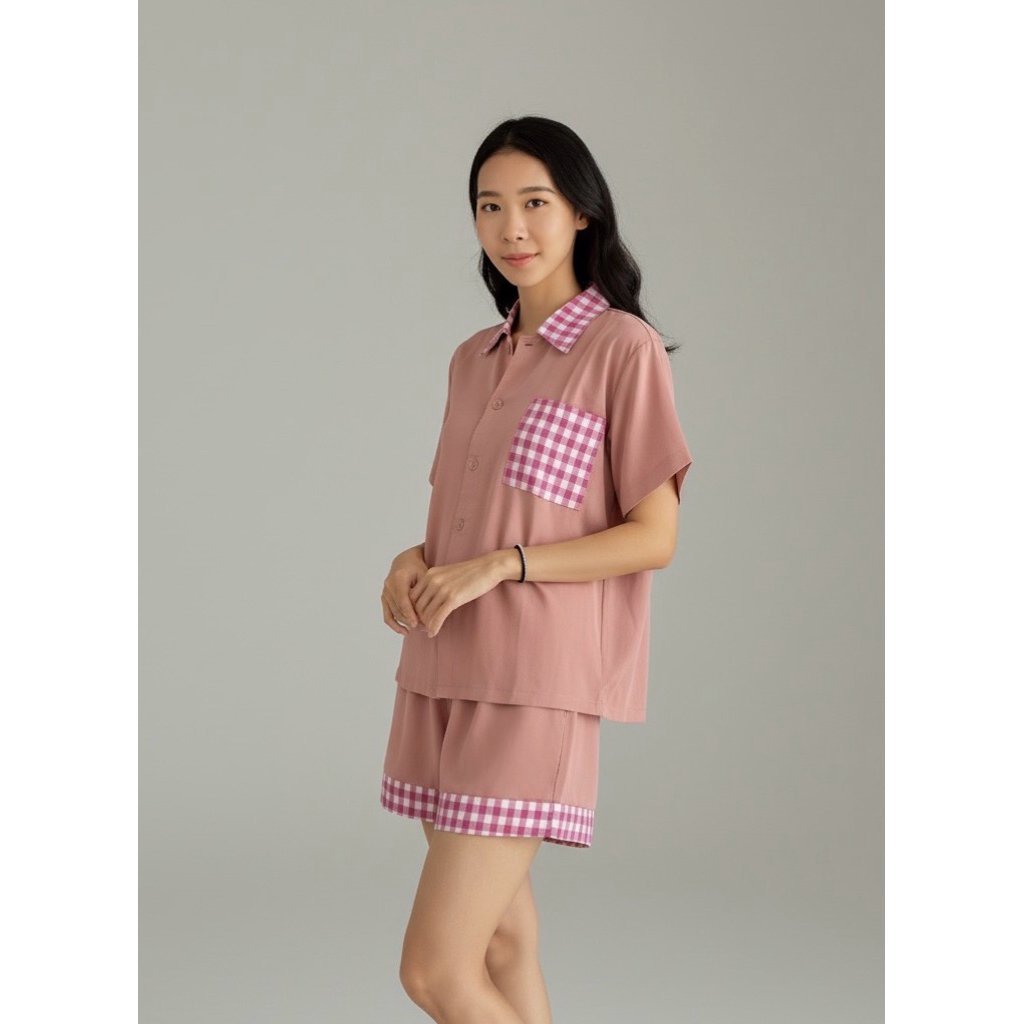 Sole et Luna Loungewear - Short Sleeve Gingham Pajamas Set | Baju tidur | Piyama