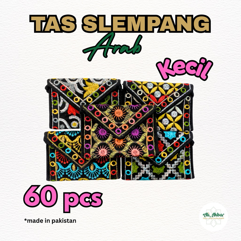 60 Pcs Tas Selempang Arab Kecil 16x11 cm – Penutup Magnet & Tali Poliester | Souvenir Umrah Haji Ele