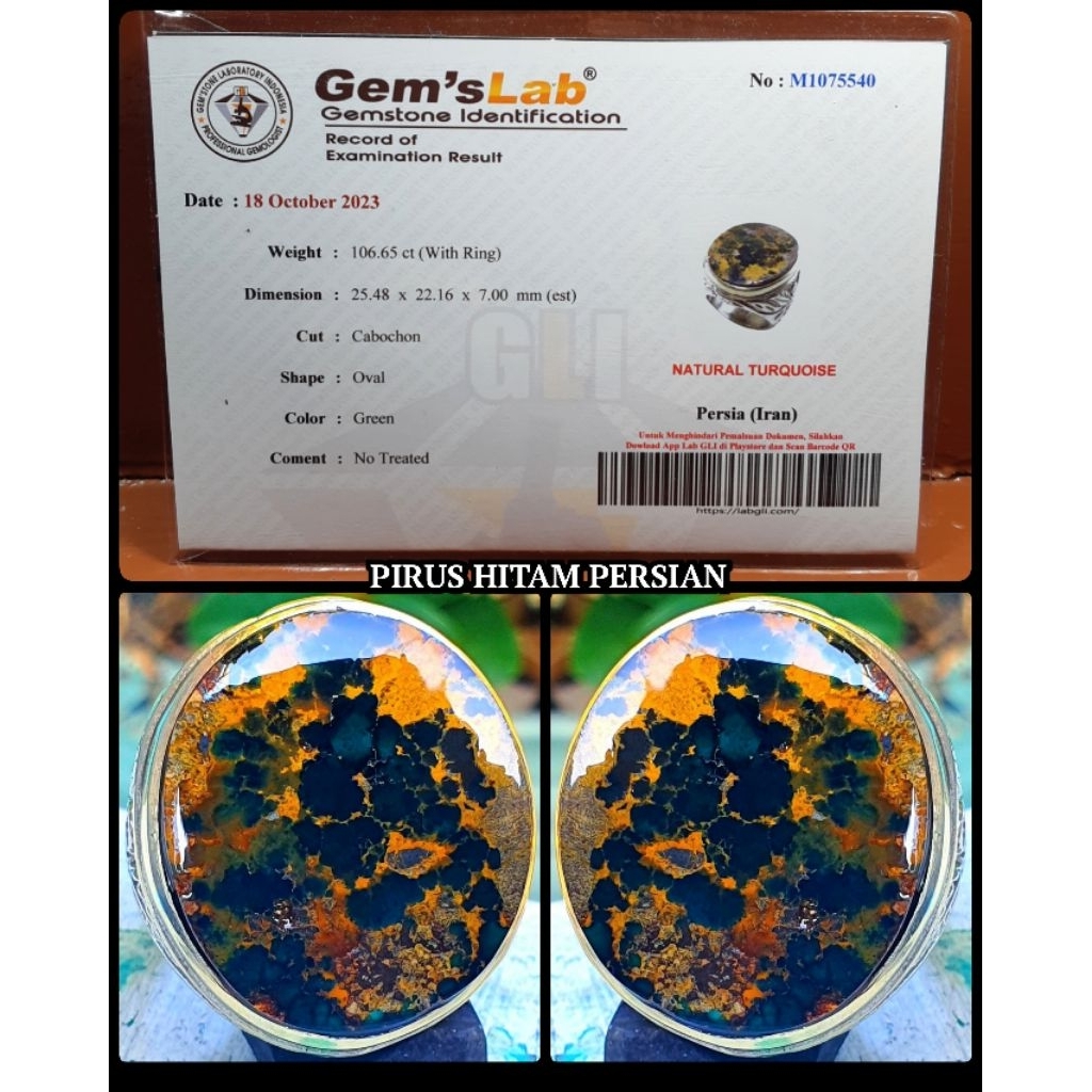 batu pirus hitam persia jumbo asli gradasi serat emas.