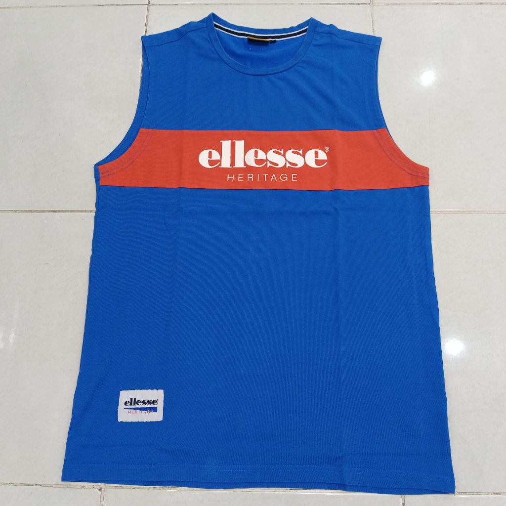 kaos singlet cotton Ellesse Heritage biru benhur pekat size L original murah