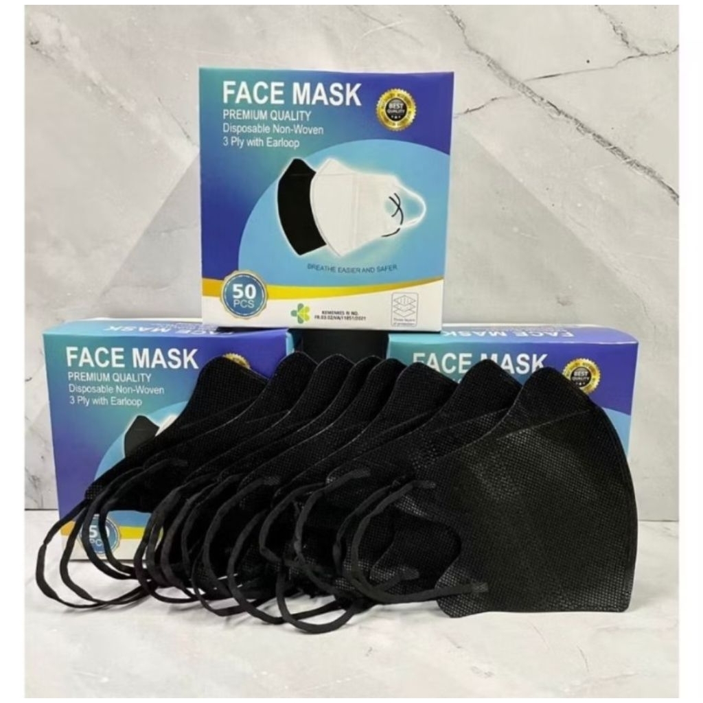 Masker Duckbill faceMask 1Box Isi 50Pcs Masker Duckbill Earloop Disposable Putih Hitam