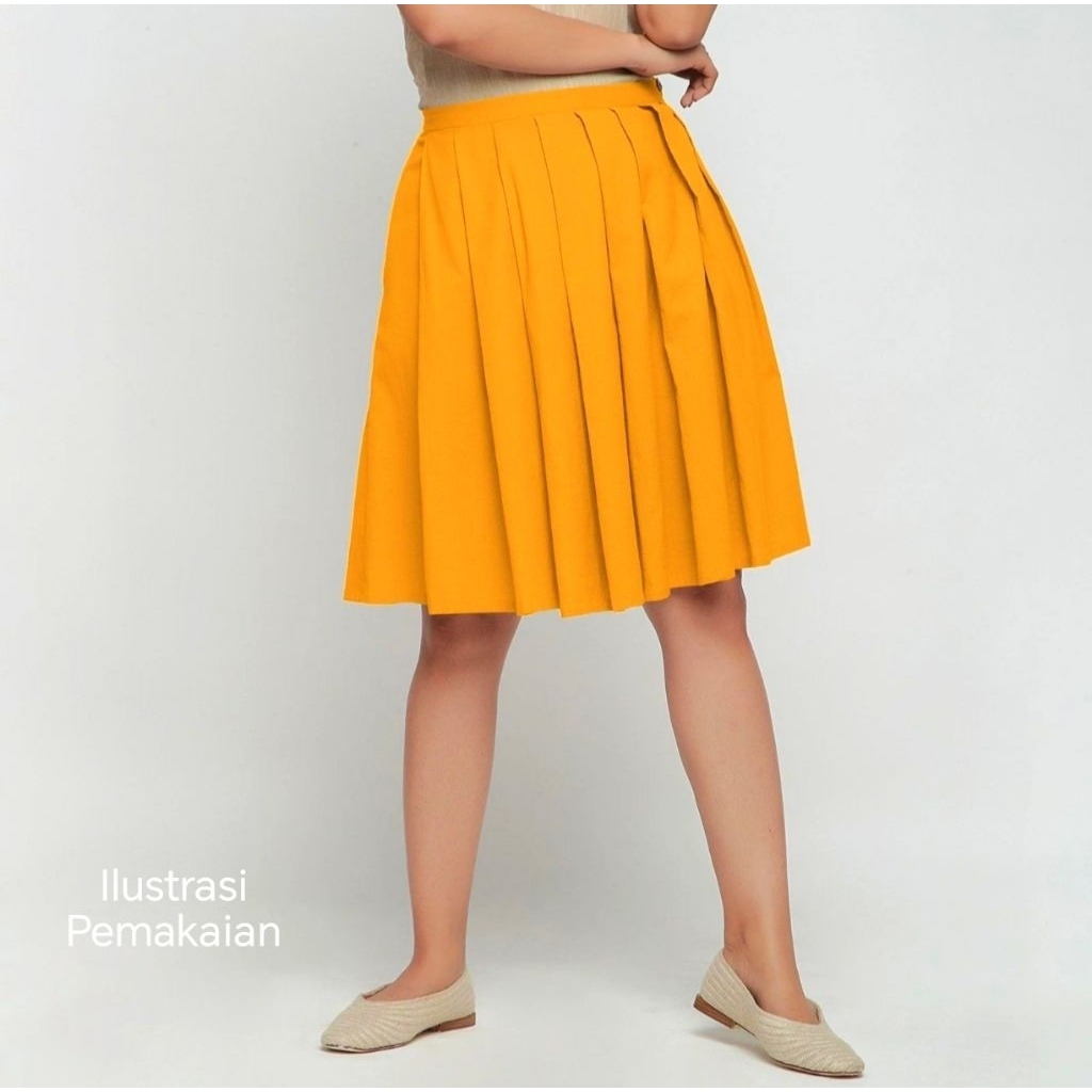 Rok Plisket Mini Kuning Mustard Flowy Premium