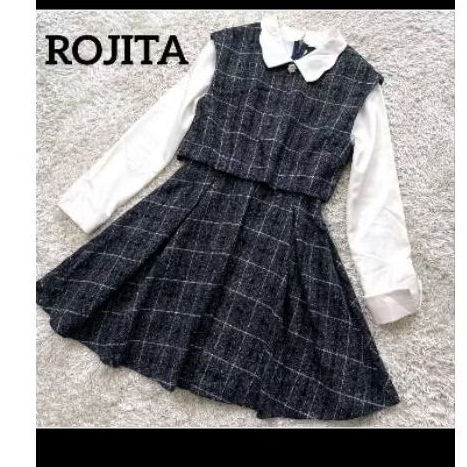ROJITA Dress tartan abu kotak