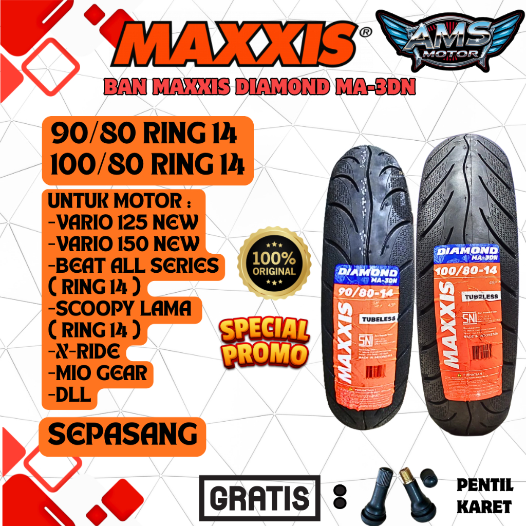 BAN DEPAN BELAKANG MOTOR VARIO 150 / VARIO 125 NEW / SCOOPY LAMA UP SIZE / X RIDE MAXXIS DIAMOND TUB