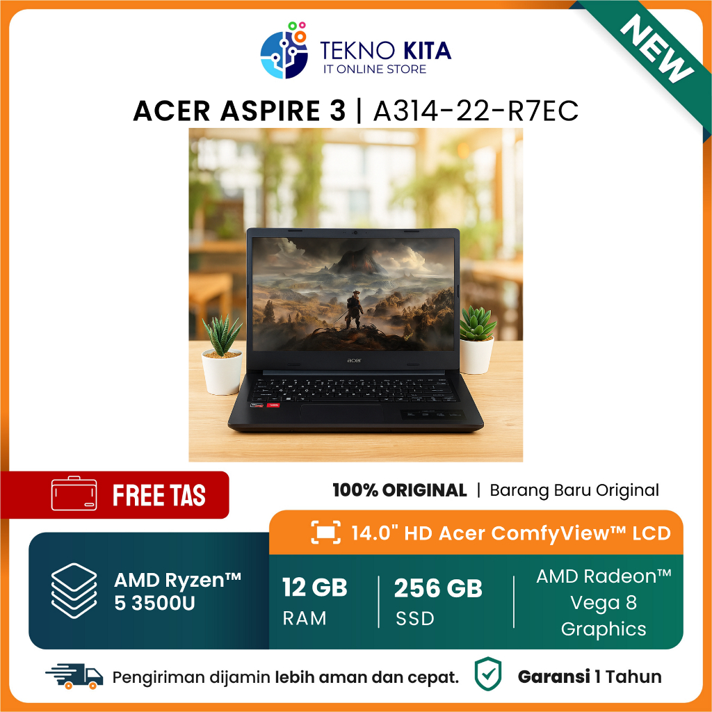 Laptop Acer AMD RYZEN 5 3500 / 12GB RAM DDR4 / SSD 256GB NVME / VGA AMD RADEON VEGA 8 / 14" HD / BLA