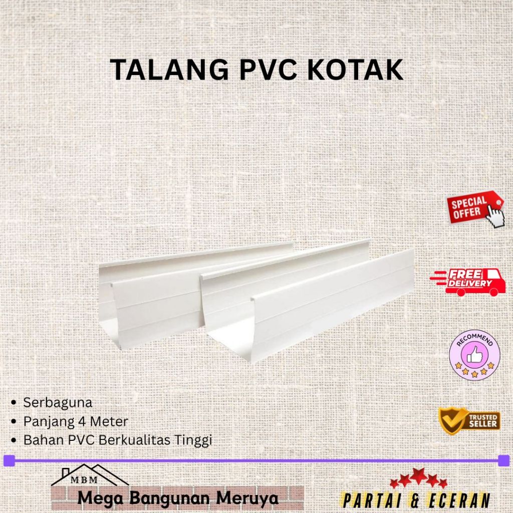 Talang Air Kotak PVC Putih 4" inch / Talang Air Hujan 1 Meter / Talang Kotak Putih