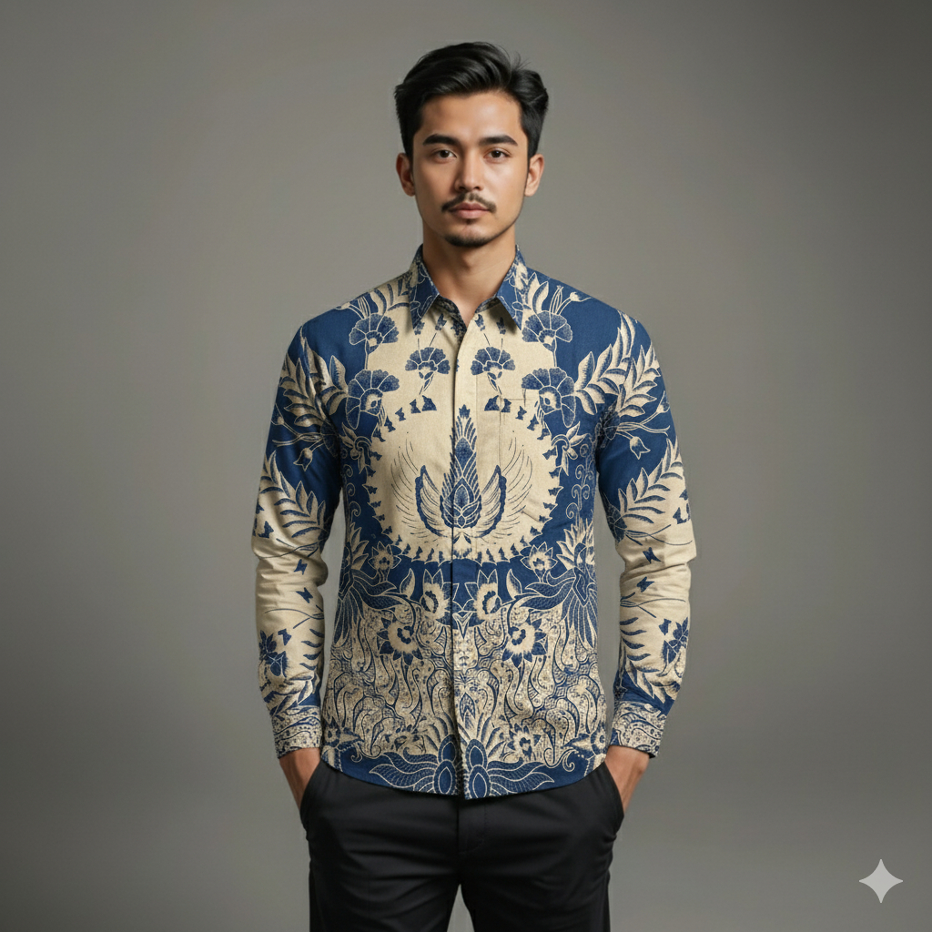 Kemeja Batik Pria Baju Lengan Panjang Slimfit Lapis Furing Batik Cinarita 0337 Bahan Katun Premium E