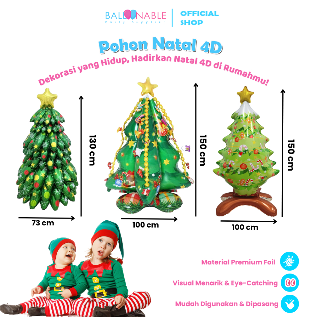 Balon Foil Dekorasi Tema Natal Pohon Natal 4D