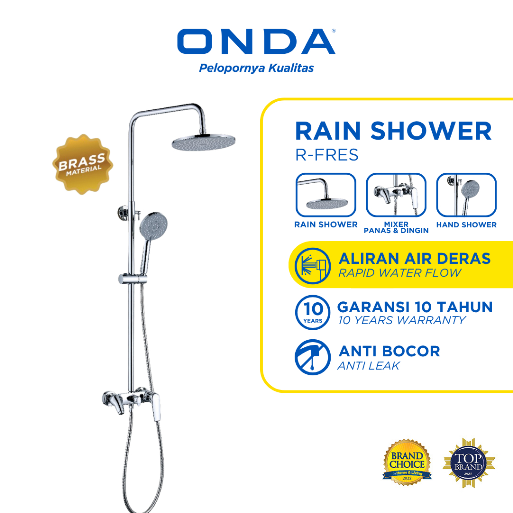 ONDA Rain Shower Set Kamar Mandi 3 in 1 R-FRES Shower Tiang Komplit Kran Panas Dingin Anti Bocor