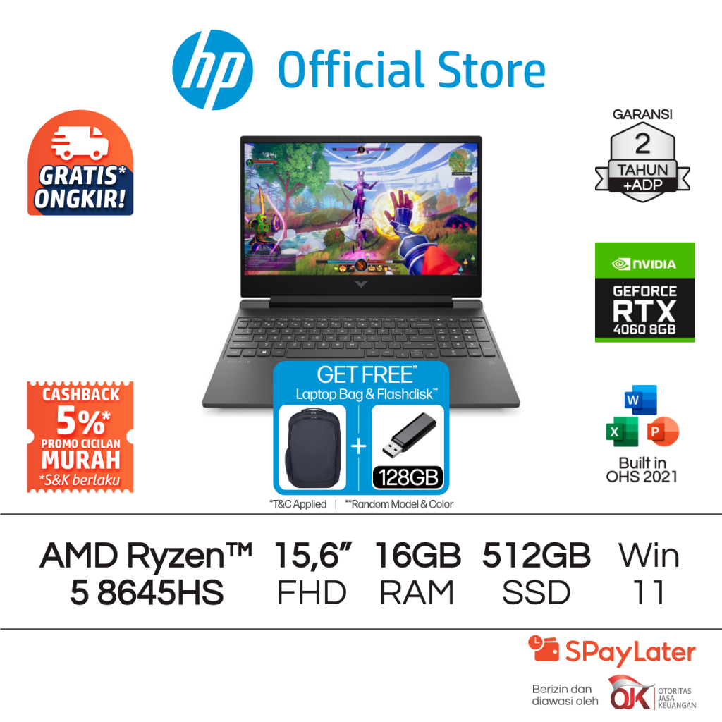 Victus Laptop Gaming HP AMD Ryzen 5 NVIDIA GeForce RTX 4060 16GB RAM 512GB SSD White / Silver / Blue