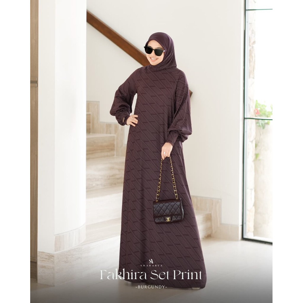 Fakhira set print(dress&scarf)by shArarea