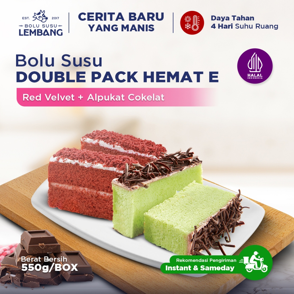 Bolu Susu Lembang - Double Pack E (Reguler - Red Velvet + Alpukat Cokelat) Oleh-oleh Khas Bandung