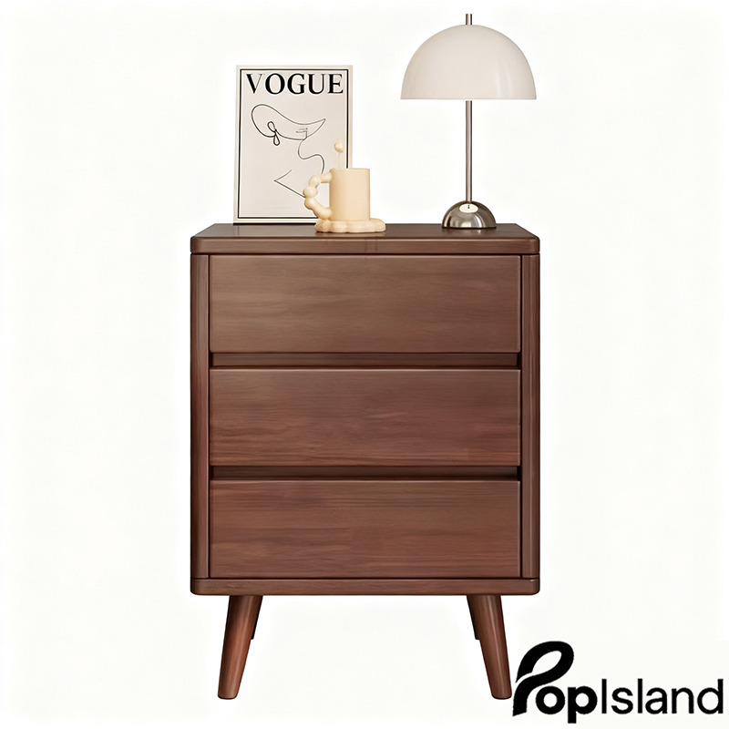 POPISLAND Meja Nakas Minimalis Laci Kamar Tidur Meja samping tempat tidur 3 Laci