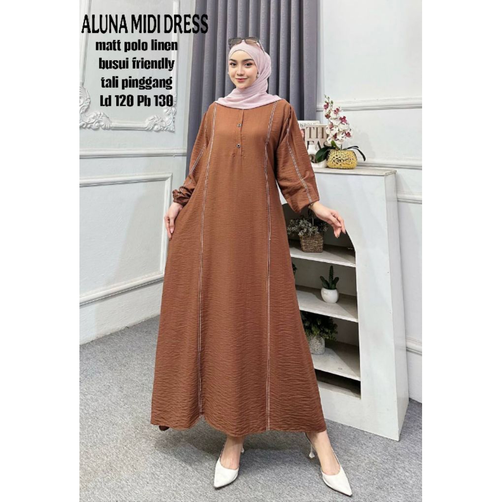 MIDI DRESS POLO LINEN/GAMIS MIDI/TUNIK POLO LINEN/BUSUI FRIENDLY/DRESS CANTIK
