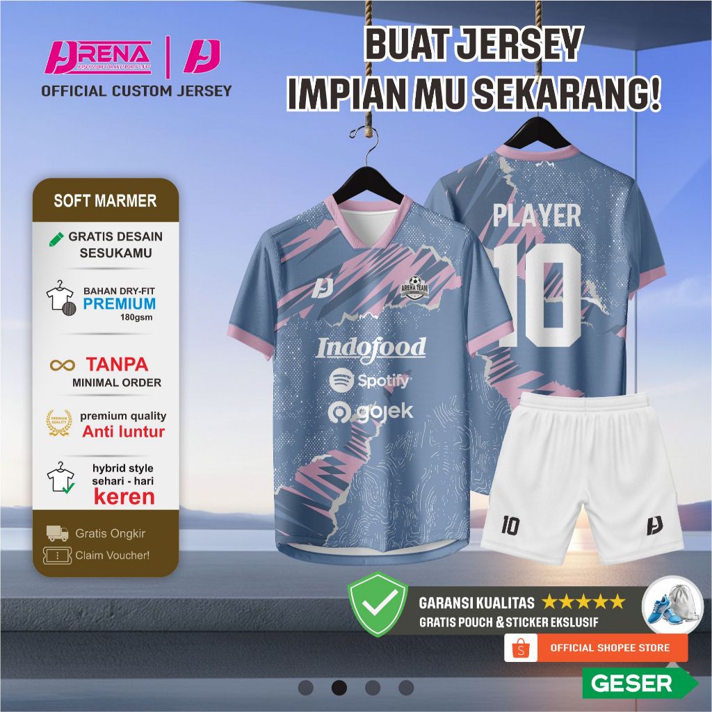 Baju Bola / Futsal Full Printing Custom Desain Gratis Nama Logo dan Sponsor ( bisa satuan ) | arena-