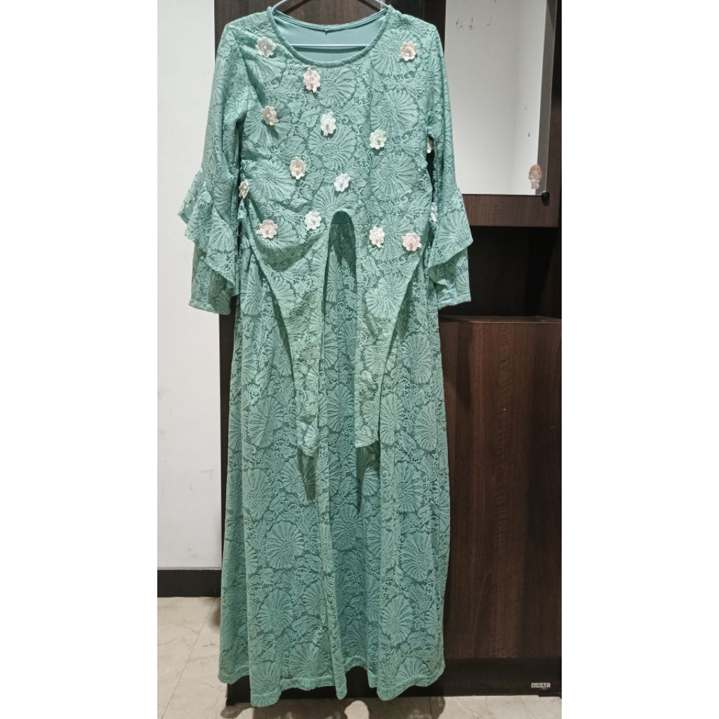 PL Gaun gamis brokat  hijau
