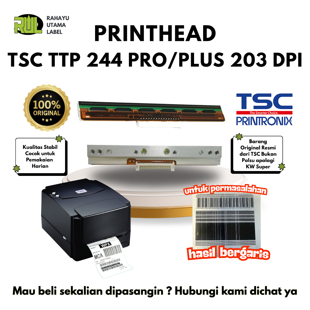 PRINTHEAD TSC TTP 244 PRO / PLUS 203 DPI ORIGINAL TSC GRATIS PEMASANGAN - HEAD PRINT TSC 244
