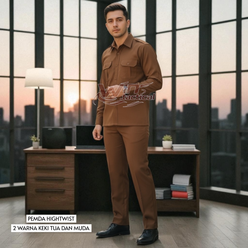 [PREMIUM] Baju Seragam Dinas Pria PNS ASN PDH Pemda Guru Keki Khaki Tua Coklat Terbaru Setelan Celan