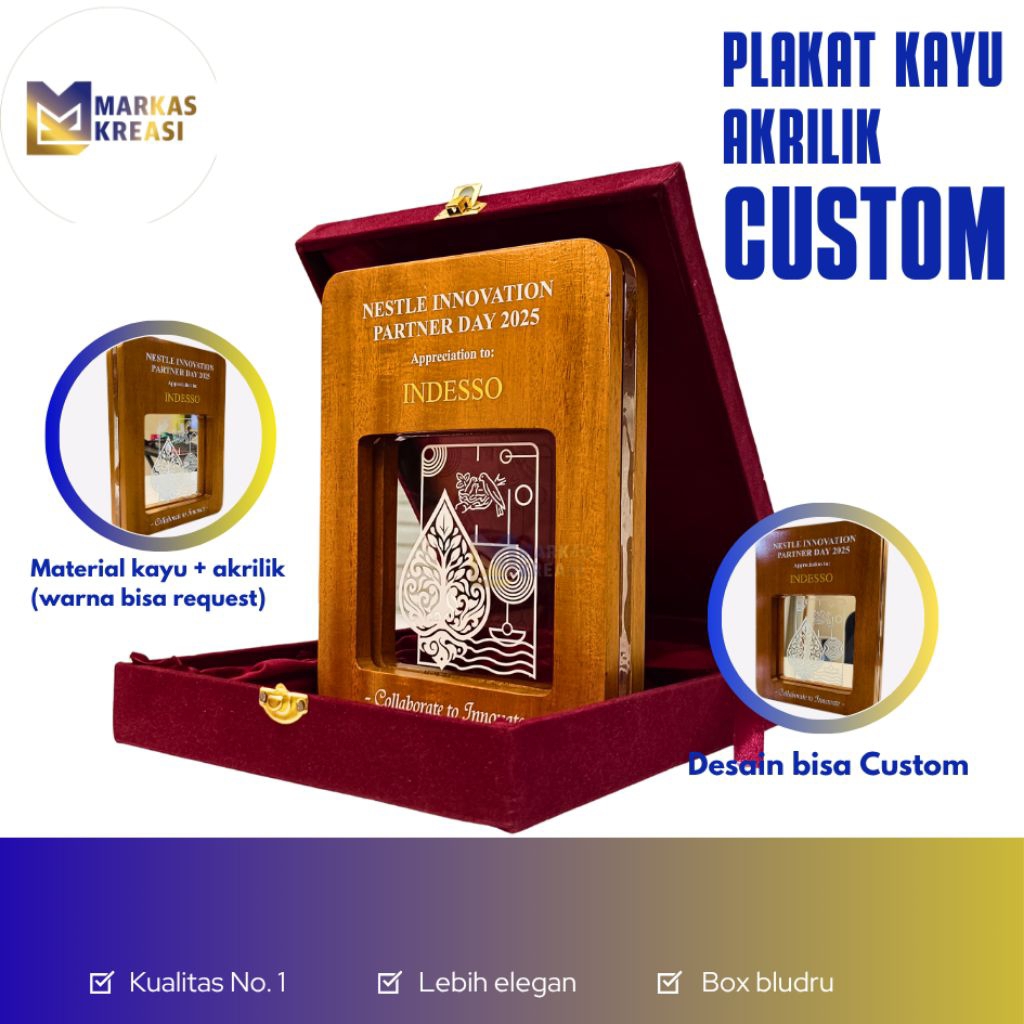 Plakat Kayu Akrilik Custom, Plakat Penghargaan