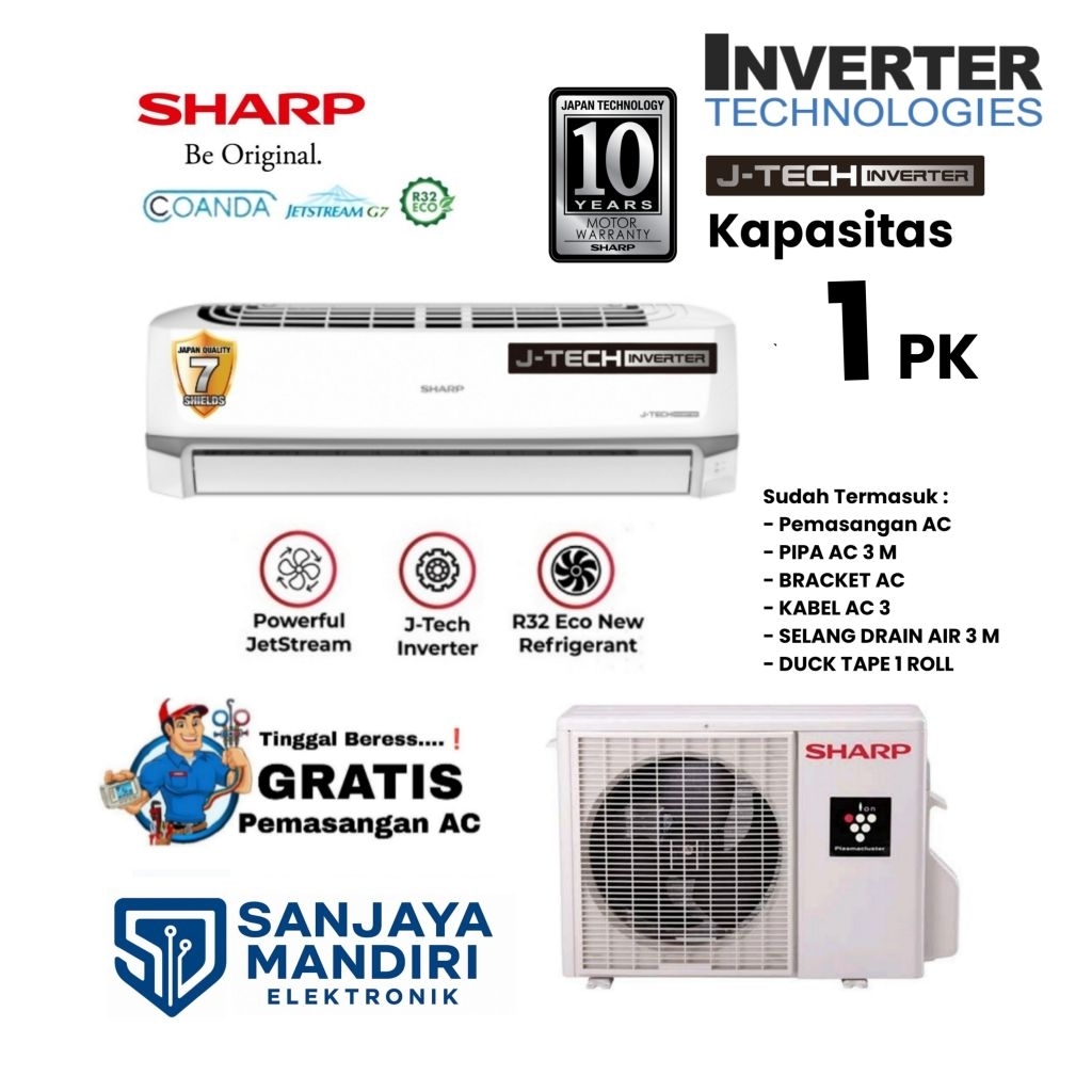 FREE PEMASANGAN SHARP AC Split J-TECH INVERTER 1 PK Turbo Cooling AH-X8BEY Ion PlasmaCluster R32 JET