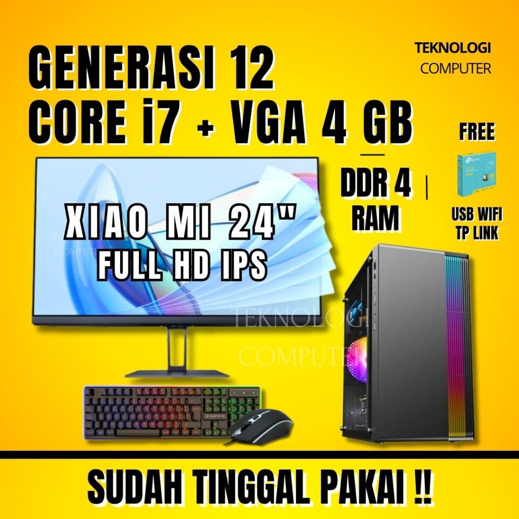 Core i7 | Gen 12 | VGA 4 GB | Full Set | PC Rakitan | Komputer CPU | PC Gaming Editing