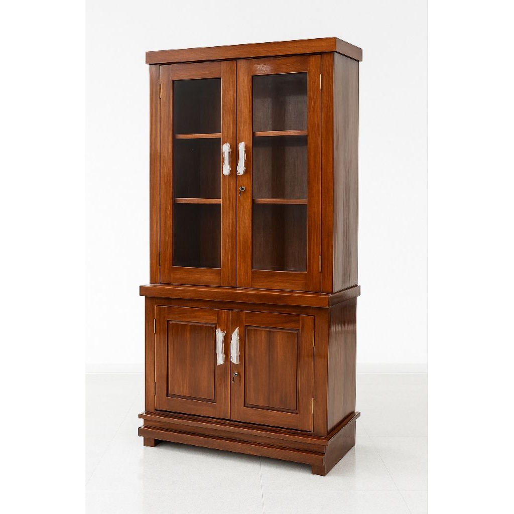 lemari buku kayu jati minimalis 2 pintu