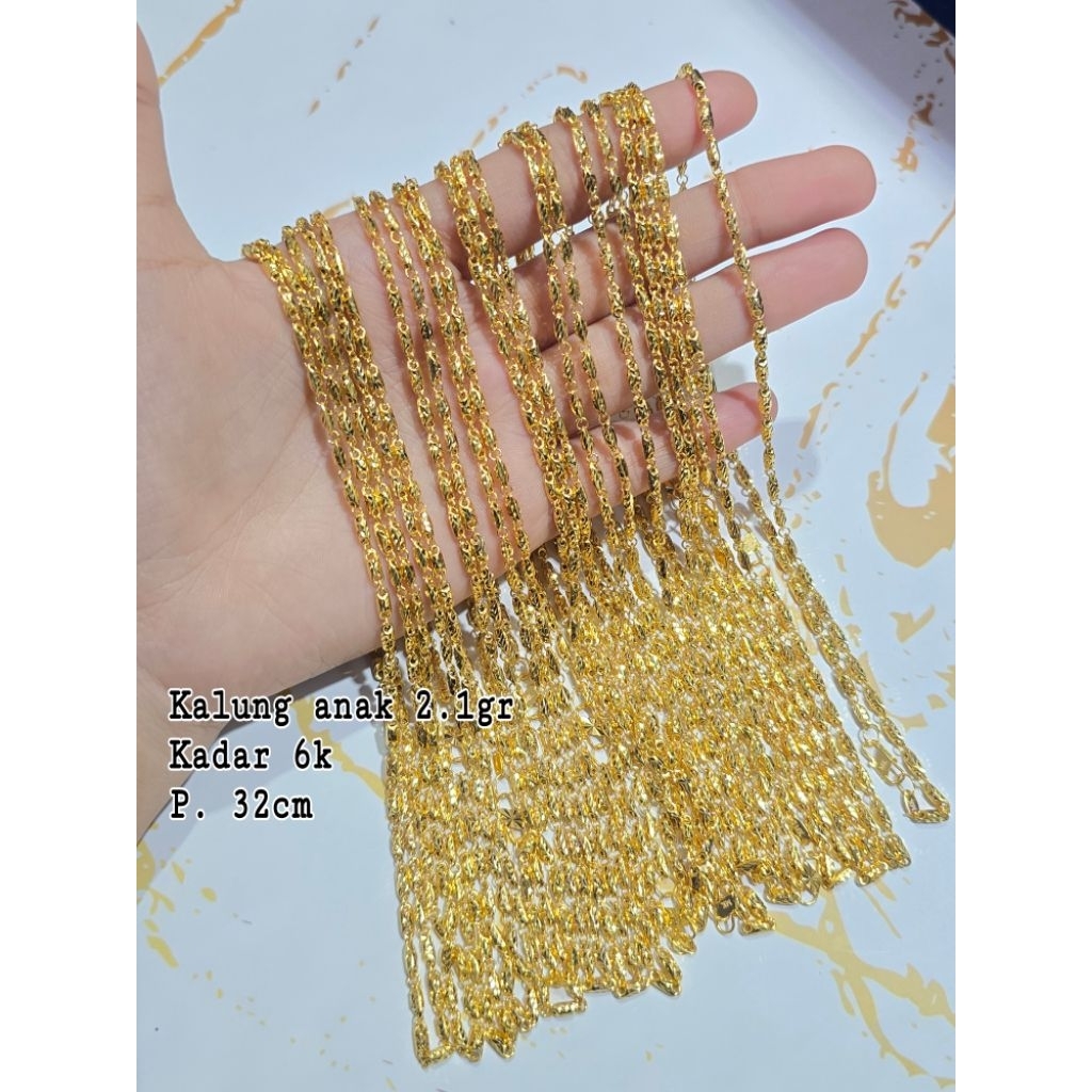 Kalung emas rantai anak bambu ukir emas