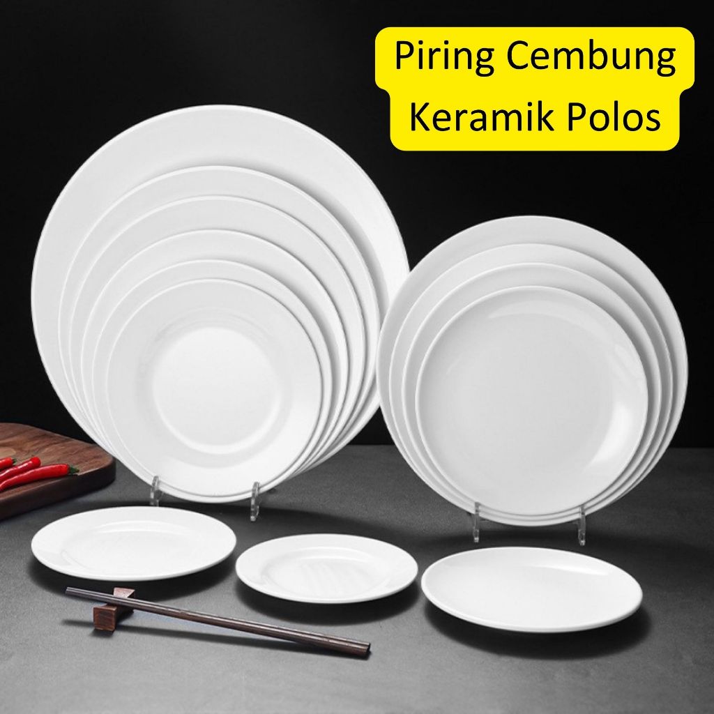 HHS Piring Keramik Cembung Polos / Piring Makan Keramik Cembung – Model Simple Modern Warna Putih Be