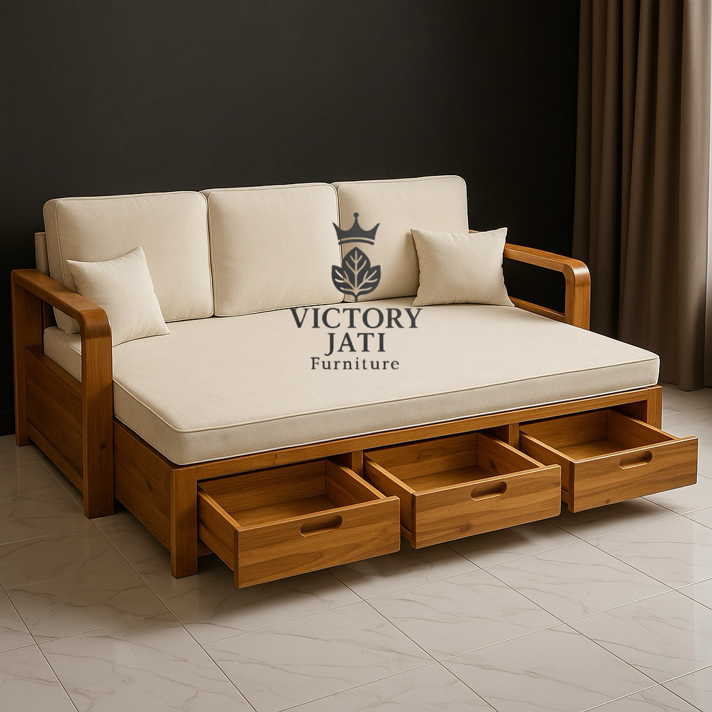 sofa bed/ day bed/ sofa lipatkayu jati modern minimalis varian laci 3pcs moder minimalis