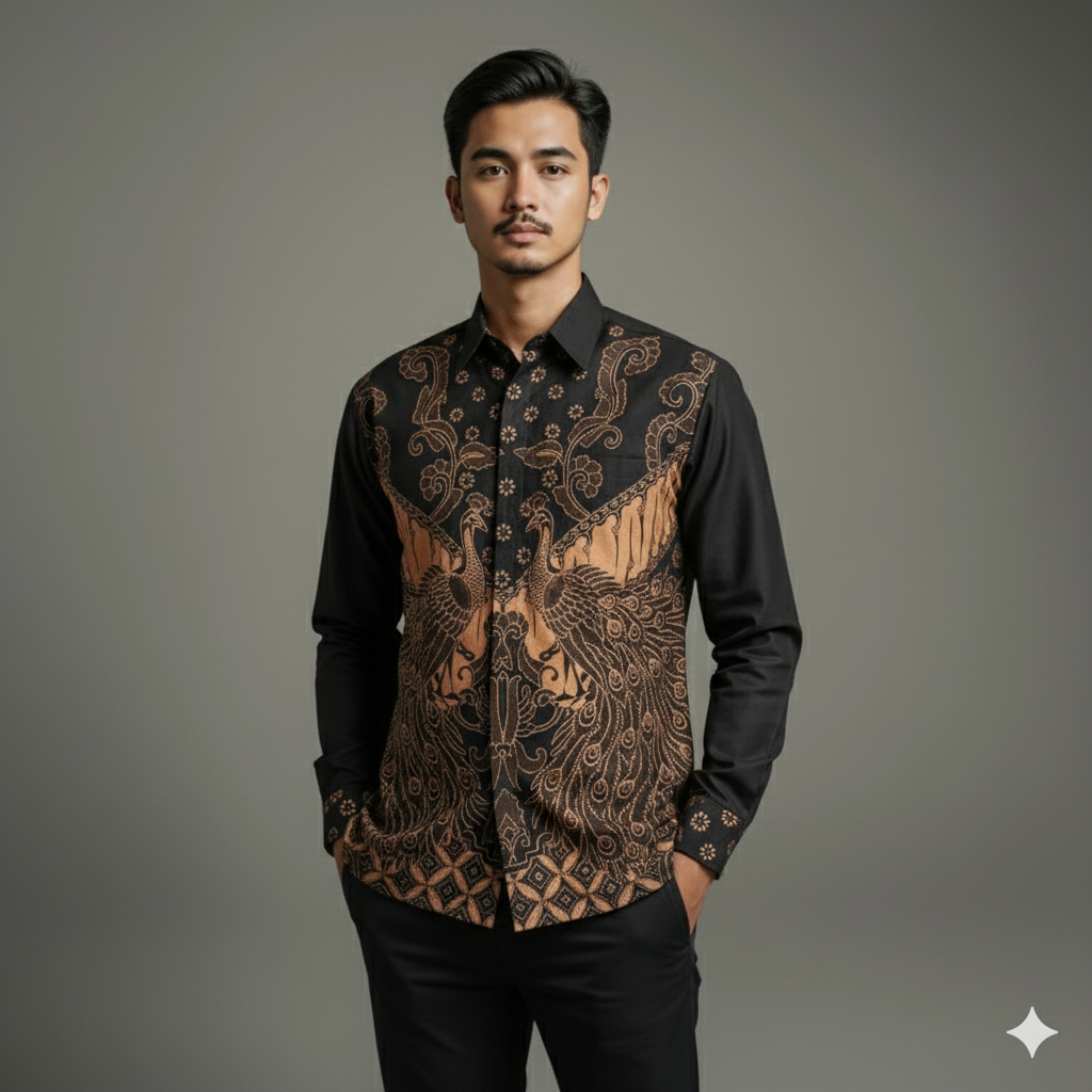 Kemeja Batik Pria Baju Lengan Panjang Slimfit Lapis Furing Batik Cinarita 1204 Bahan Katun Premium E