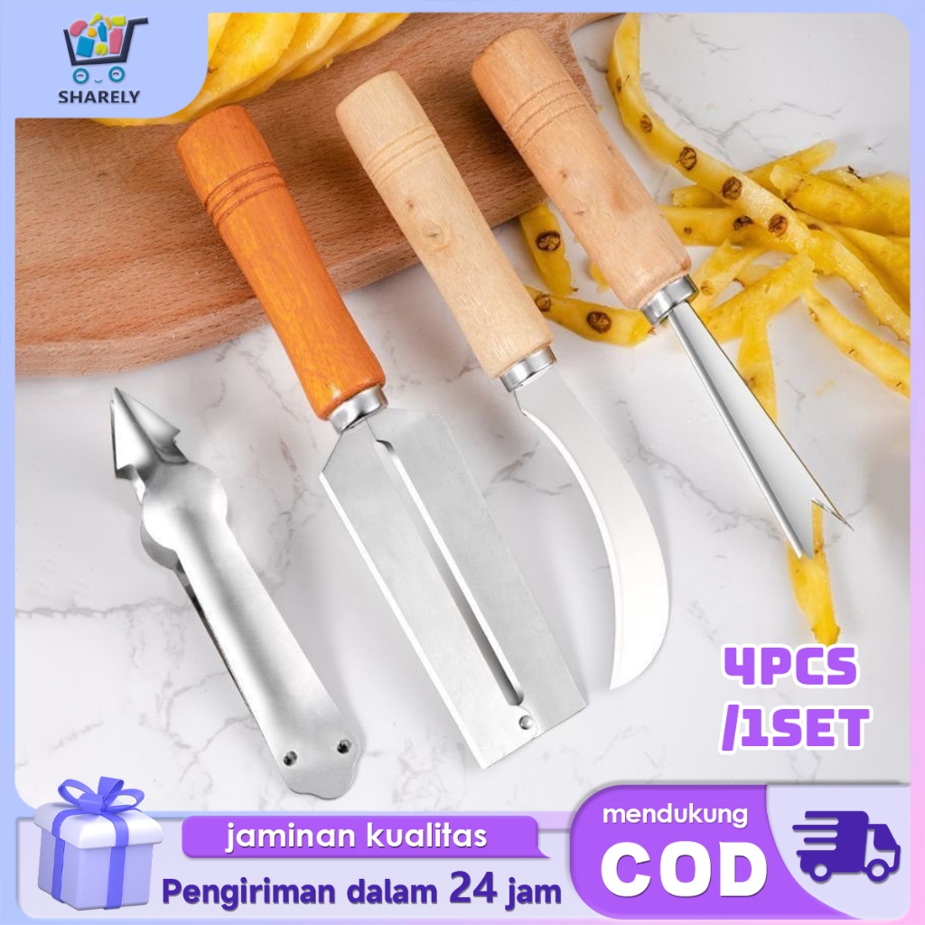 Pengupas Nanas 4pcs Pisau Nanas Profesional Pengupas Mata Nanas Pisau Khusus Biji Kulit Nanas
