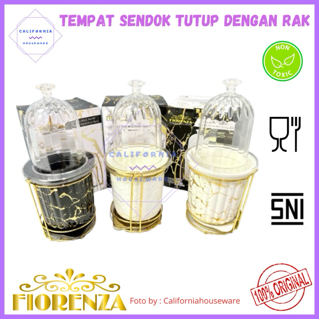 Tempat Sendok Keramik Fiorenza Dengan Tutup MP 788  / Tempat Sendok Keramik White Marble FIORENZA