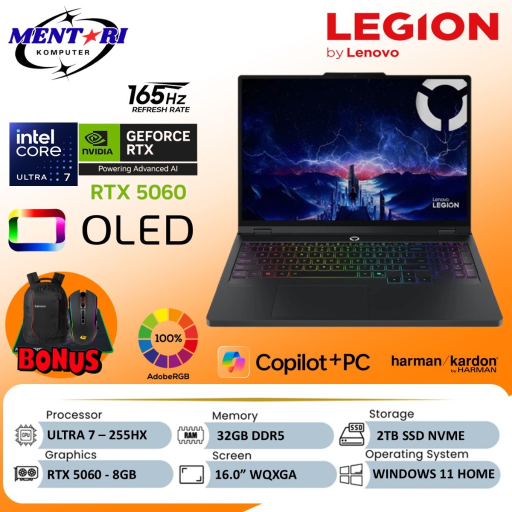 Lenovo Legion 5 Pro 16 Intel Ultra 7 255HX RTX5060 32GB 2TB OLED 165Hz Gaming Laptop Black