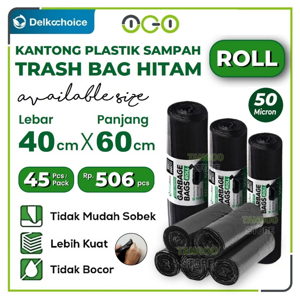 Kantong Kresek Plastik Sampah Hitam Roll 40cm x 60cm / Trash Garbage Bag Delkochoice Tebal dan Murah