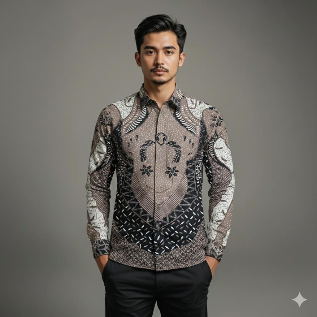 Kemeja Batik Pria Baju Lengan Panjang Slimfit Lapis Furing  1231 Bahan Katun Premium Elegan Motif Fo