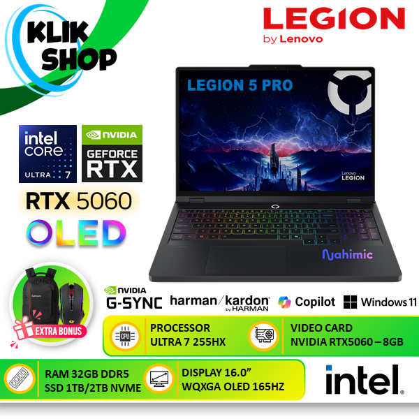 LENOVO LEGION 5 PRO 16 Intel Ultra 7 255HX 32GB DDR5 1TB SSD RTX5060 OLED 165HZ WIN11 Black