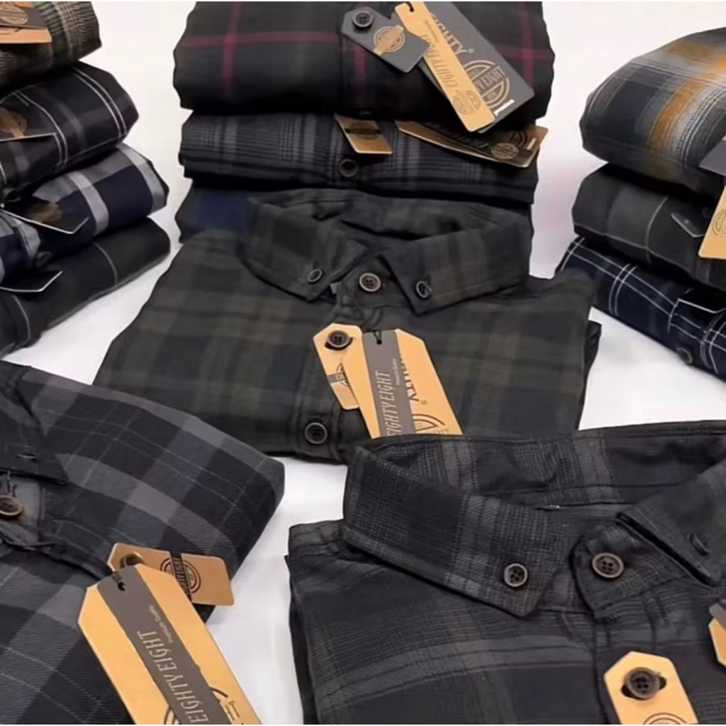 (16 Warna) - Kemeja Flanel Premium Lengan Panjang Choice Ghazland Brill Eighty Eight Pria Wanita HEM